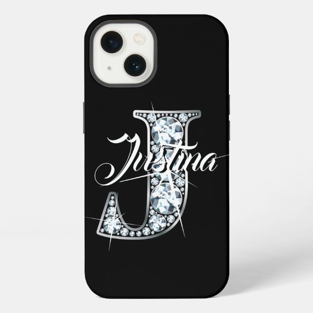 J Faux Diamond Bling Monogram iPhone Case (Back)