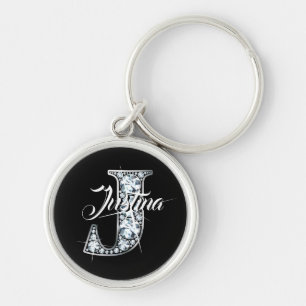 J Faux Diamond Bling Monogram Key Ring