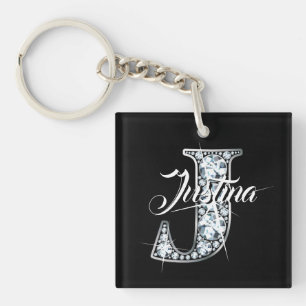 J Faux Diamond Bling Monogram Key Ring