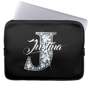 J Faux Diamond Bling Monogram Laptop Sleeve
