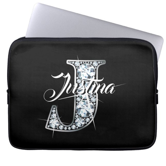 J Faux Diamond Bling Monogram Laptop Sleeve (Front)