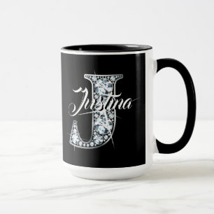 J Faux Diamond Bling Monogram Mug