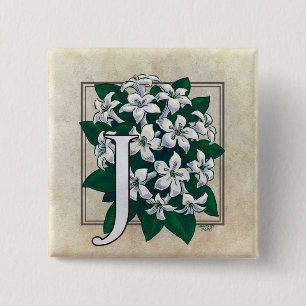 J for Jasmine Flower Monogram 15 Cm Square Badge