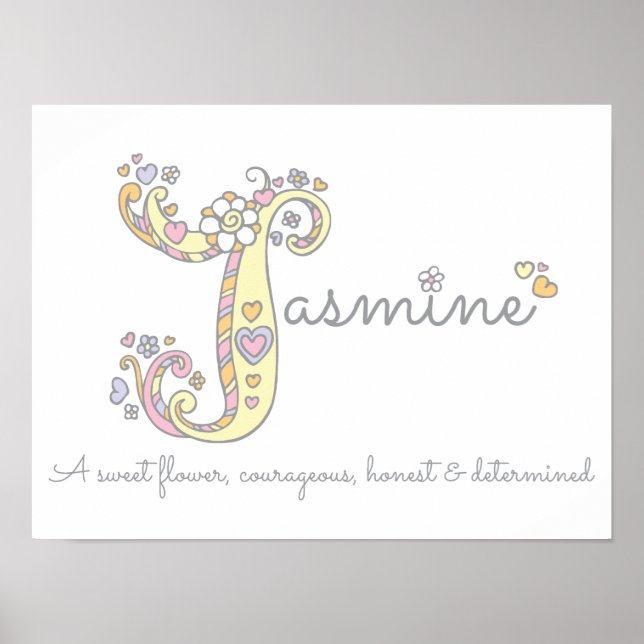 J for Jasmine initial doodle art name meaning Poster (Front)