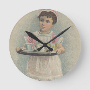 J.H. Crane Furniture Young Girl with Serving Tray Round Clock