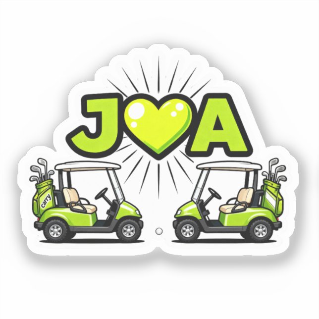 J Heart A Cute Golf Cart Couple's Monogram Sticker (Front)