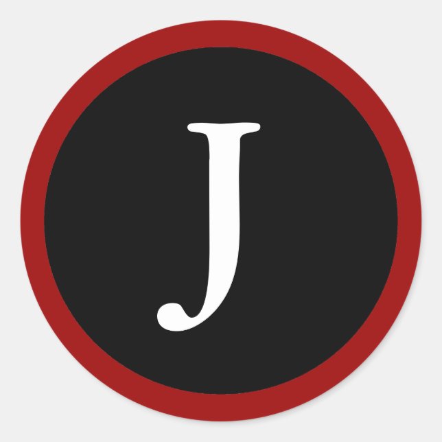 J : Initial J Letter J Red, White & Black Stickers (Front)