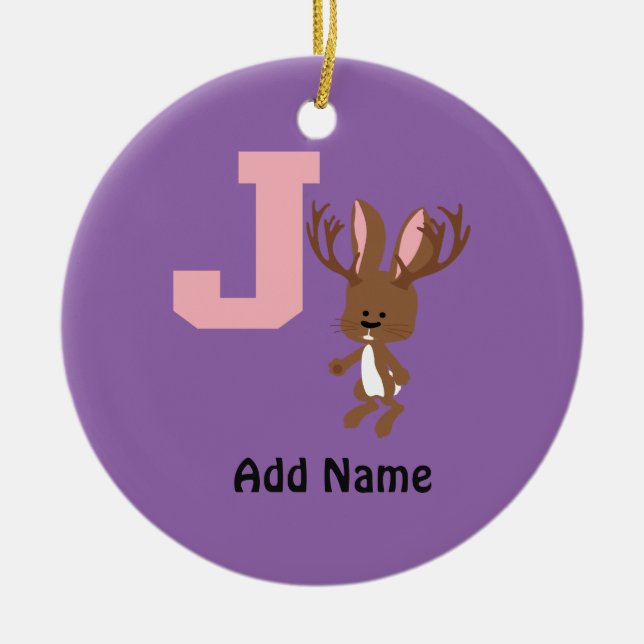 J is for Jackalope Ceramic Tree Decoration (Front)