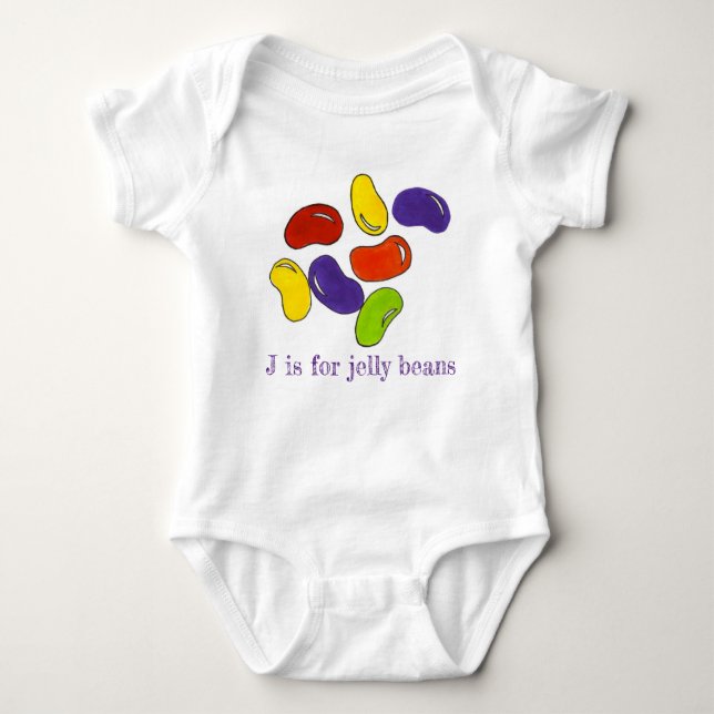 J is for Jelly Beans Rainbow Candy Alphabet Sweets Baby Bodysuit (Front)