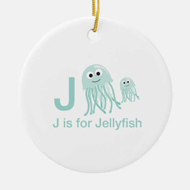 J is for Jellyfish Ceramic Ornament (Front)