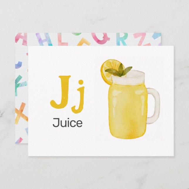 J is for Juice - Alphabet Flash Card (Front/Back)