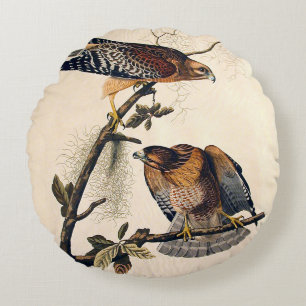 J.J. Audubon (Red Shouldered Hawk) (1829) Round Cushion