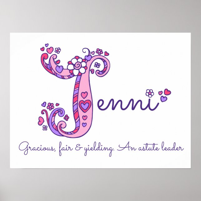 J Jenni initial doodle art name meaning Poster (Front)
