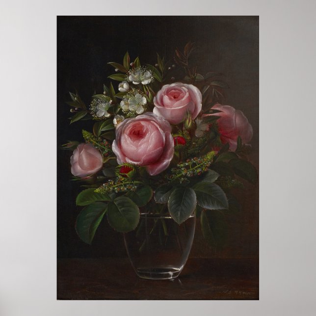 J.L. Jensen - Roses and Tree Anemones in a ... Poster (Front)