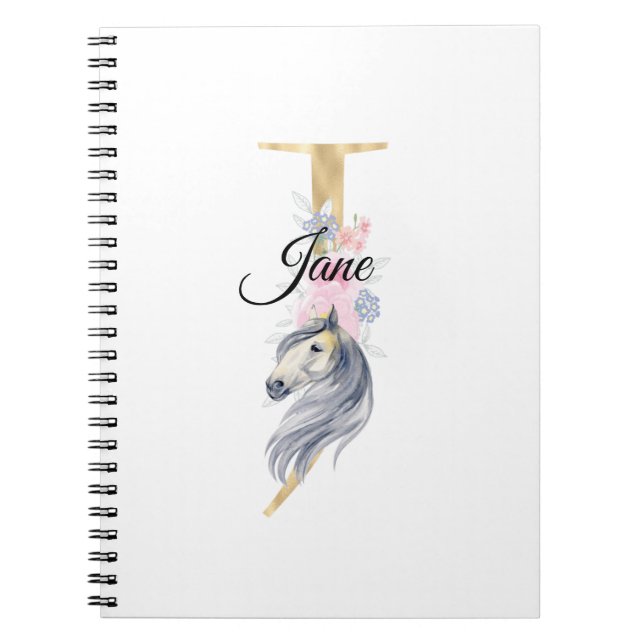 J letter personalised name monogram with horse notebook (Front)