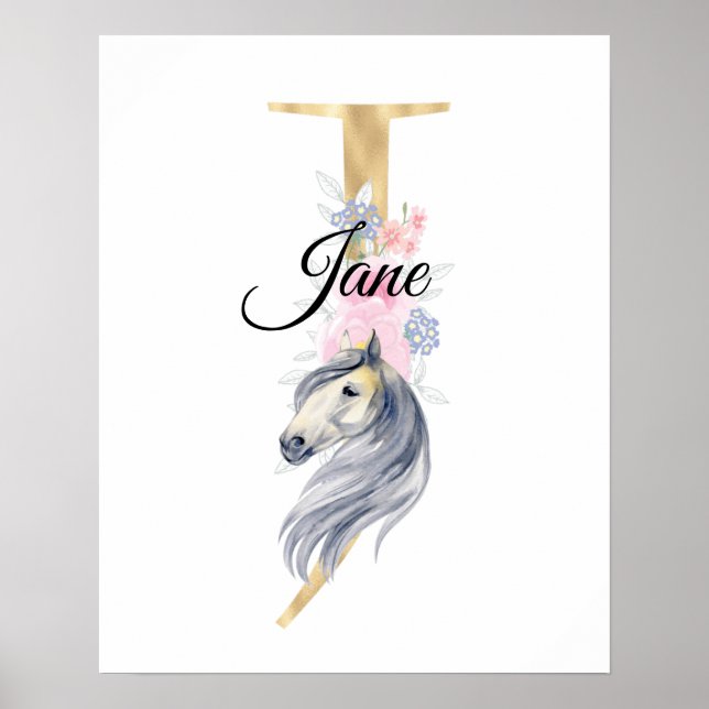 J letter personalised name monogram with horse poster (Front)