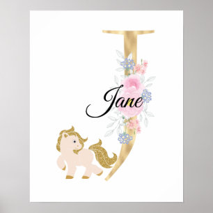 J letter personalised name monogram with pony poster