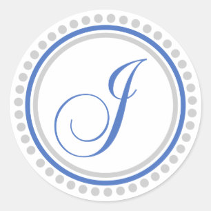 J Monogram (Blue / Silver Dot Circle) Classic Round Sticker