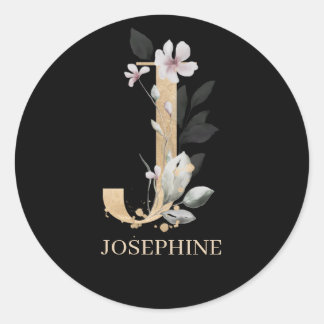 J Monogram Floral Personalised Classic Round Sticker