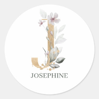 J Monogram Floral Personalised Classic Round Sticker