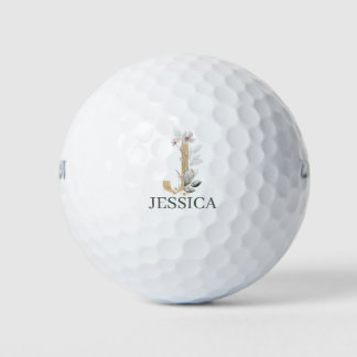 J Monogram Floral Personalised Golf Balls