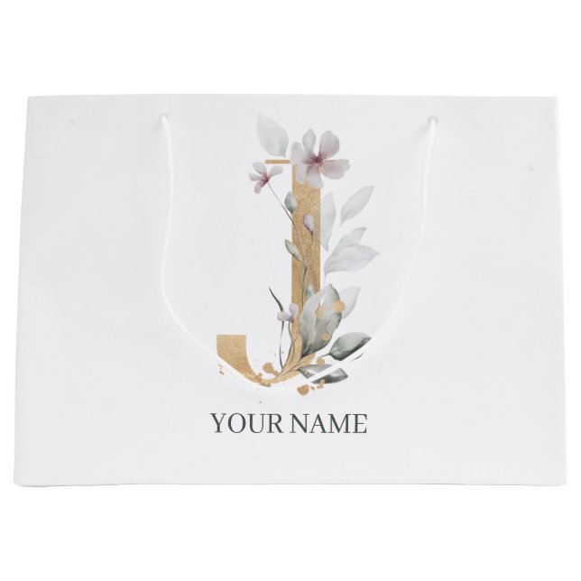 J Monogram Floral Personalised Large Gift Bag (Front)