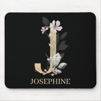 J Monogram Floral Personalised Mouse Pad