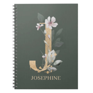 J Monogram Floral Personalised Notebook