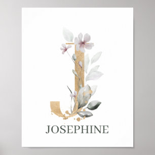J Monogram Floral Personalised Poster