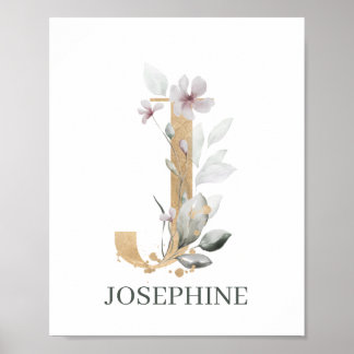 J Monogram Floral Personalised Poster