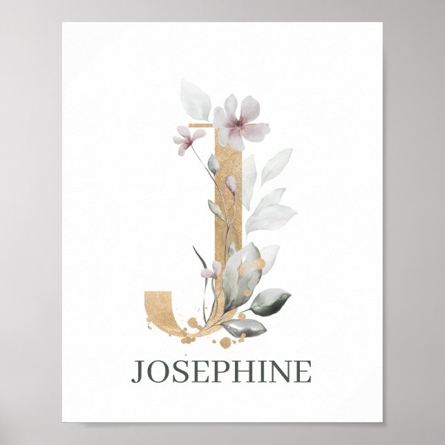 J Monogram Floral Personalised Poster (Front)