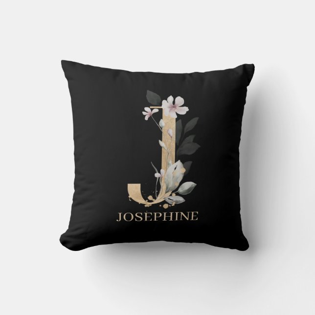 J Monogram Floral Personalised Throw Pillow (Front)