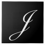 J Monogram Initial White on Black Ceramic Tile<br><div class="desc">Classic White Letter Monogram on Black Background,  J.</div>