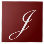 J Monogram Initial White on Maroon Ceramic Tile<br><div class="desc">Classic White Letter Monogram on Dark Red Background,  J.</div>