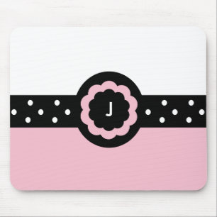J :: Monogram J Dotted Pink & White Mousepad