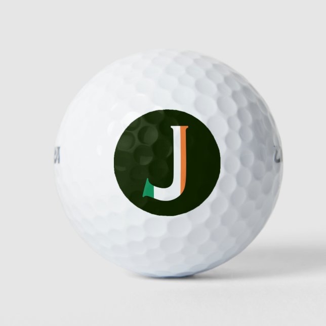 J Monogram overlaid on Irish Flag wu gbt Golf Balls (Front)