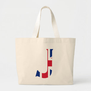 J Monogram overlaid on Union Jack Flag jtcnt Large Tote Bag