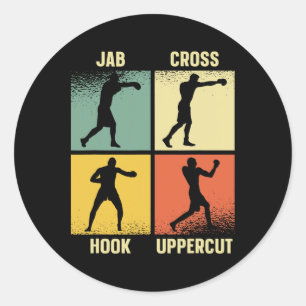 Jab Cross Hook Uppercut – Boxing Moves Graphic Gri Classic Round Sticker