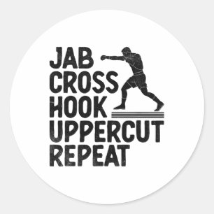 Jab Cross Hook Uppercut Repeat Boxer Sports Athlet Classic Round Sticker