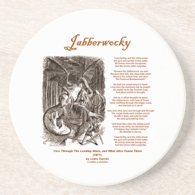 Jabberwocky Poem by Lewis Carroll (Black Adder) Coaster (Front)