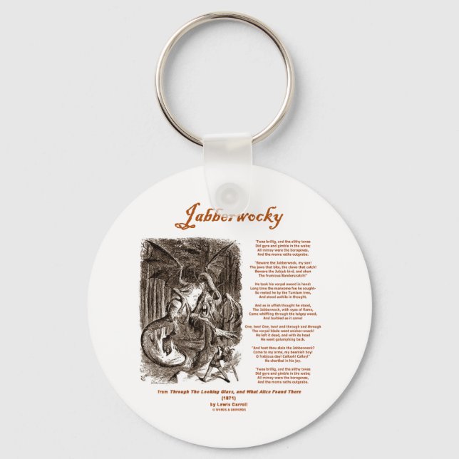 Jabberwocky Poem by Lewis Carroll (Black Adder) Key Ring (Front)