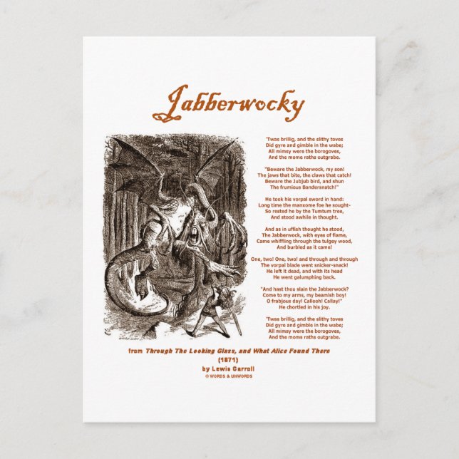 Jabberwocky Poem by Lewis Carroll (Black Adder) Postcard (Front)