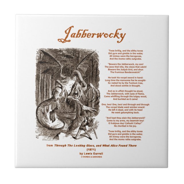 Jabberwocky Poem by Lewis Carroll (Black Adder) Tile (Front)