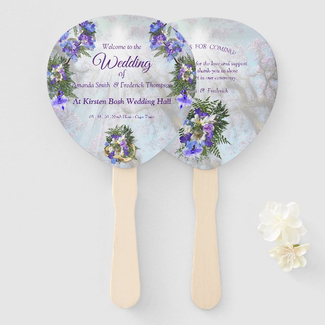 Jacaranda Blooms & Lily  Bouquet Fans (Front and Back)