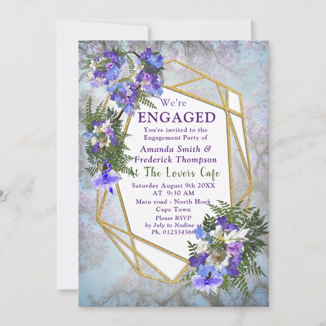 Jacaranda Blooms & Lily  Bouquet Party Invitation (Front)
