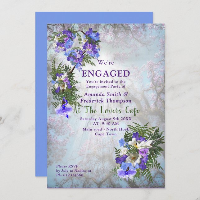 Jacaranda Blooms & Lily  Bouquet Party Invitation (Front/Back)