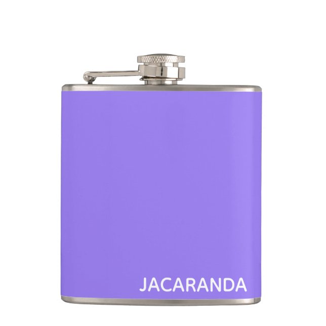 Jacaranda purple colour name hip flask (Front)