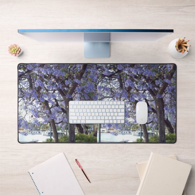 **"Jacaranda Reflections: Houseboats on the Murray Desk Mat (Office 1)