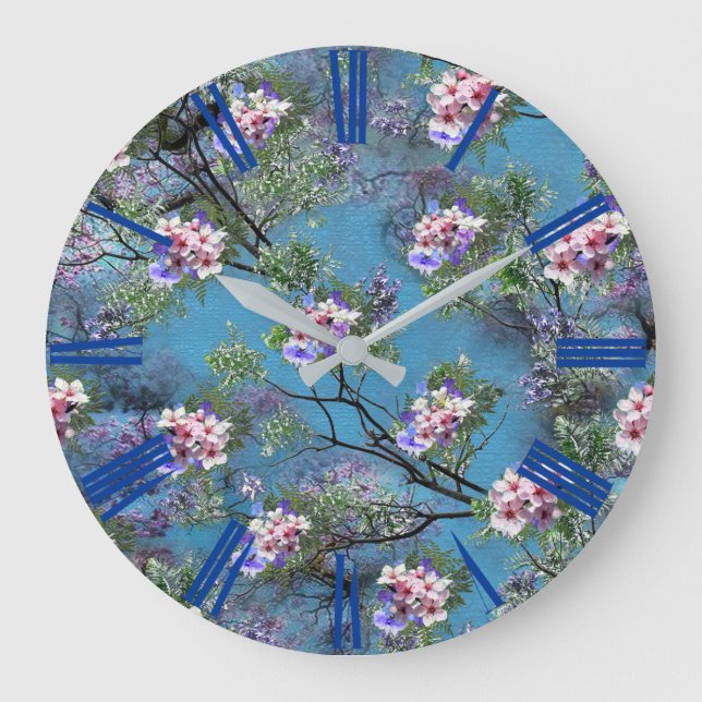 Jacaranda Spring Blooms Repeat Patterns Large Clock (Front)