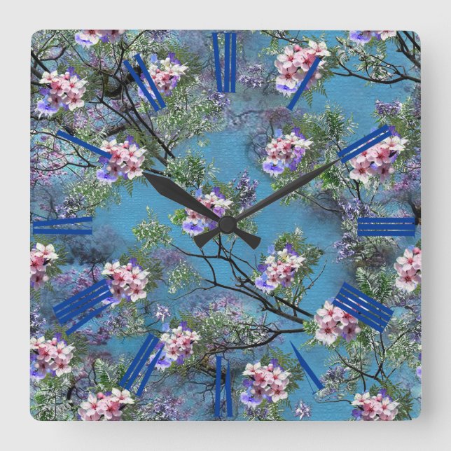 Jacaranda Spring Blooms Repeat Patterns Square Wall Clock (Front)